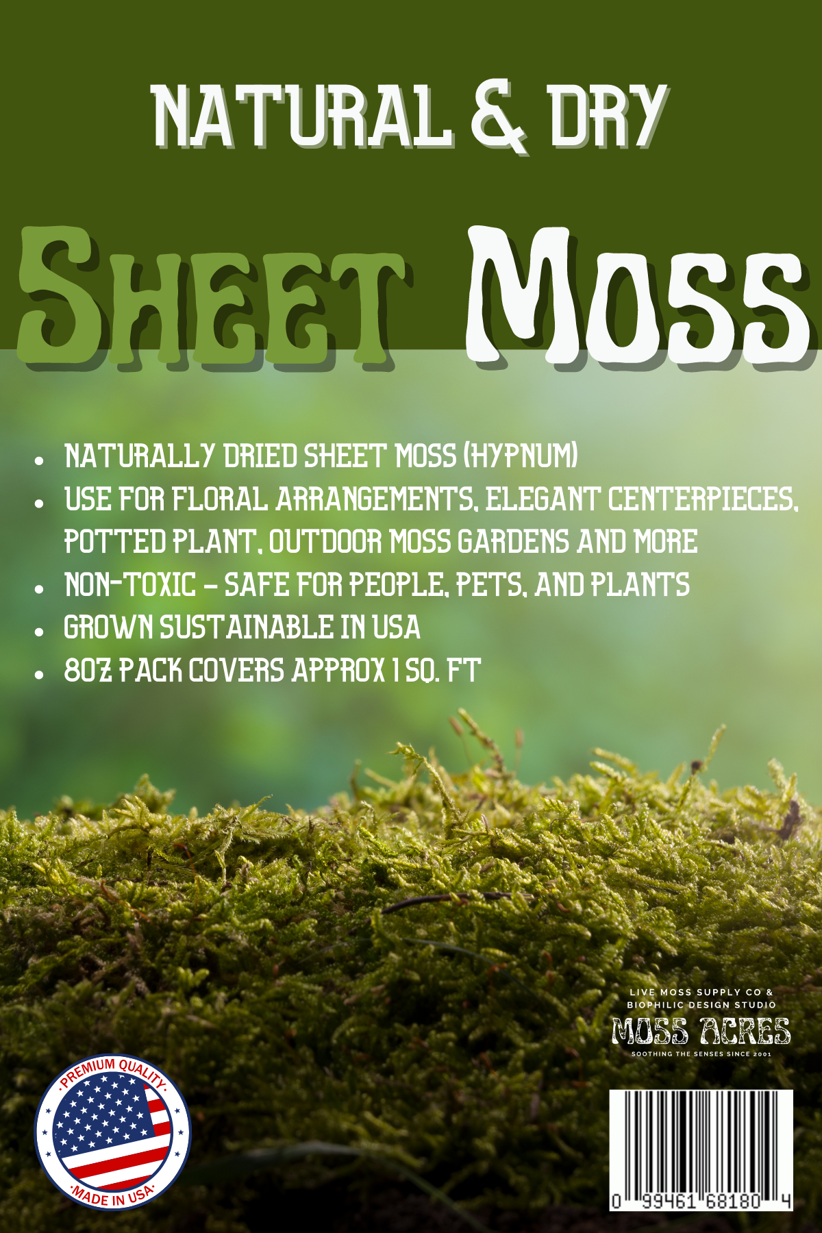 Sheet Moss (Hypnum) Natural & Dry 8oz / 16oz Retail - 12 pack – Moss Acres